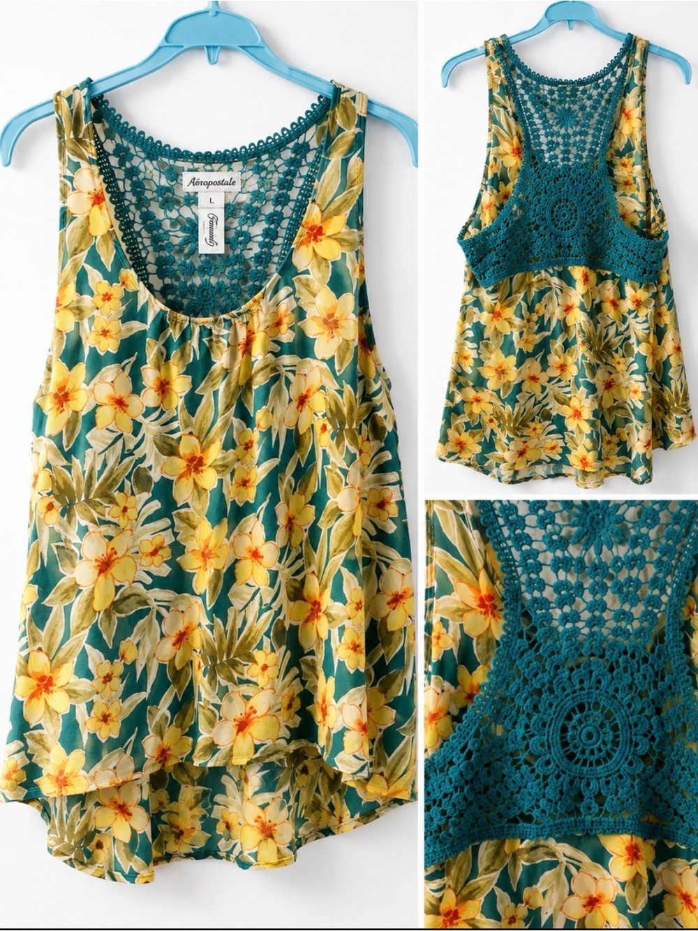 Aeropostale Floral Crochet Racerback Tank Top Size L